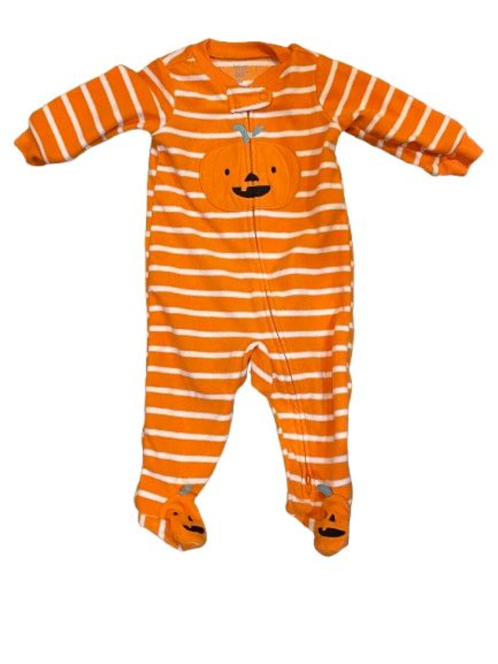 Carter's 6 Month Orange/White Fleece Zip Footed Jack O Lantern Halloween Sleeper